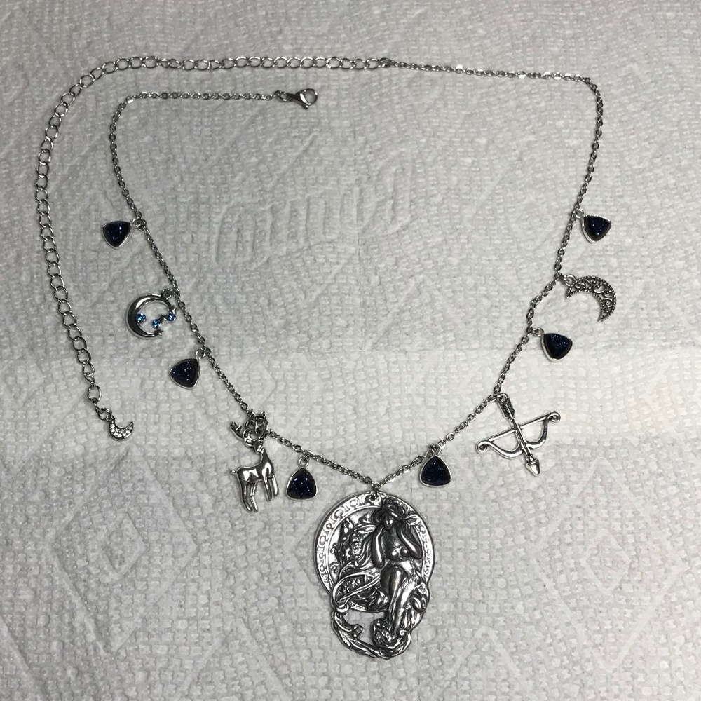 Artemis Diana Greek Roman Goddess of Moon & Hunt Handmade Necklace, Blue Druzy - Picture 12 of 16